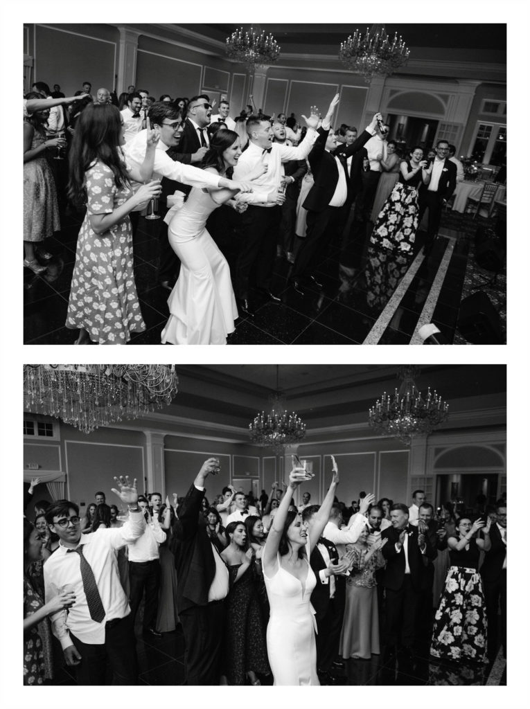 Wedding reception fun on the dance floor at Le Chateau in New York. Photos by Jenny Fu