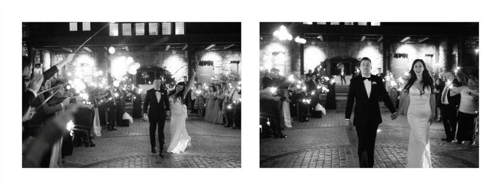 Sparkler send off of a bride and groom at the end of their elegant and very fun wedding at Le Chateau in South Salem, New York. photos by Jenny Fu studio