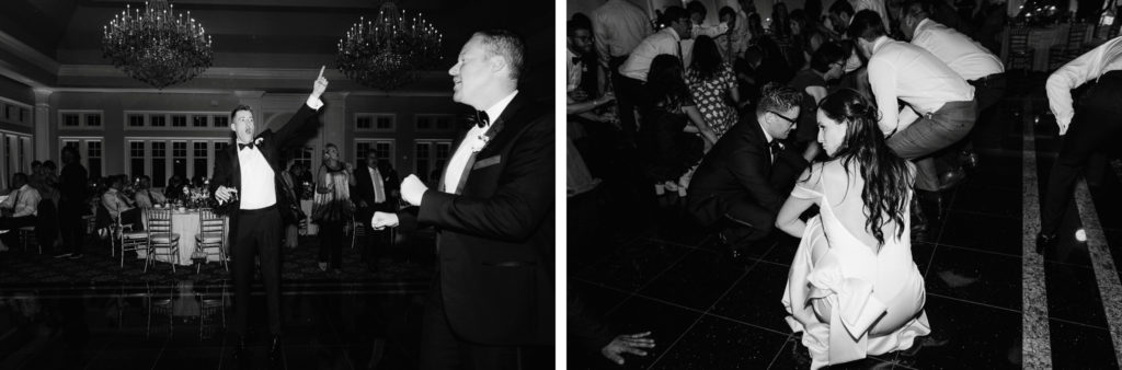 Wedding reception fun on the dance floor at Le Chateau in New York. Photos by Jenny Fu