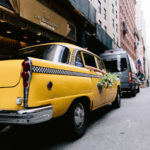 Vintage taxi with flowers in New York City
