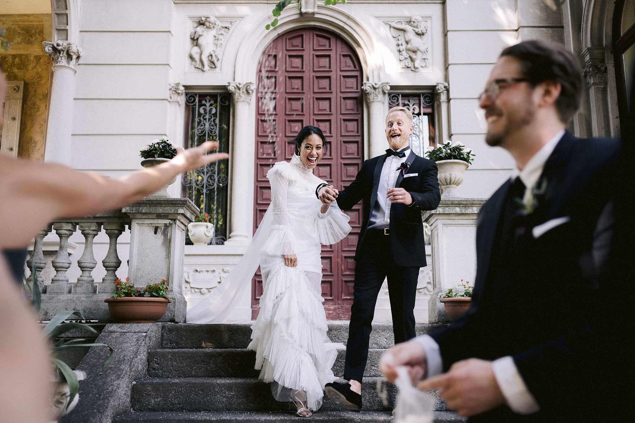 Destination Wedding in Lake Como Italy Chic bride Brandy Joy Smith Celine sunglasses Gucci suit Intimate Elopement in Italy featured in Brides PureWow Wedding Jenny Fu Studio Editorial Photojournalist...