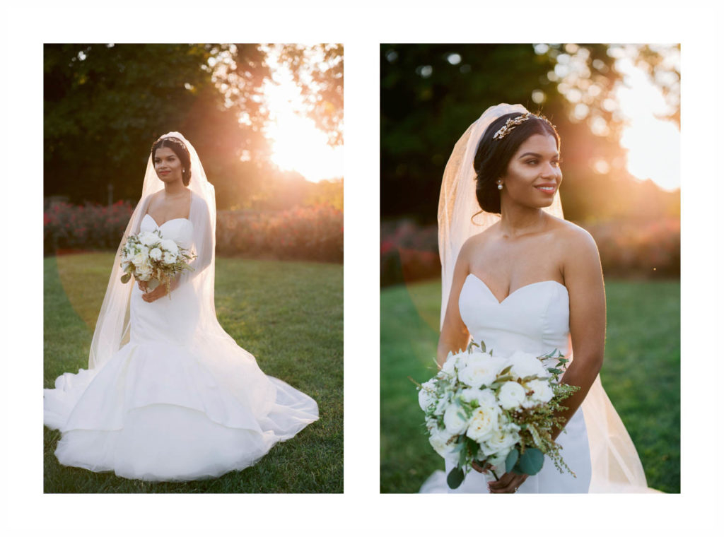 bride poses in gorgeous sunset light at the sands point preserve Conservancy