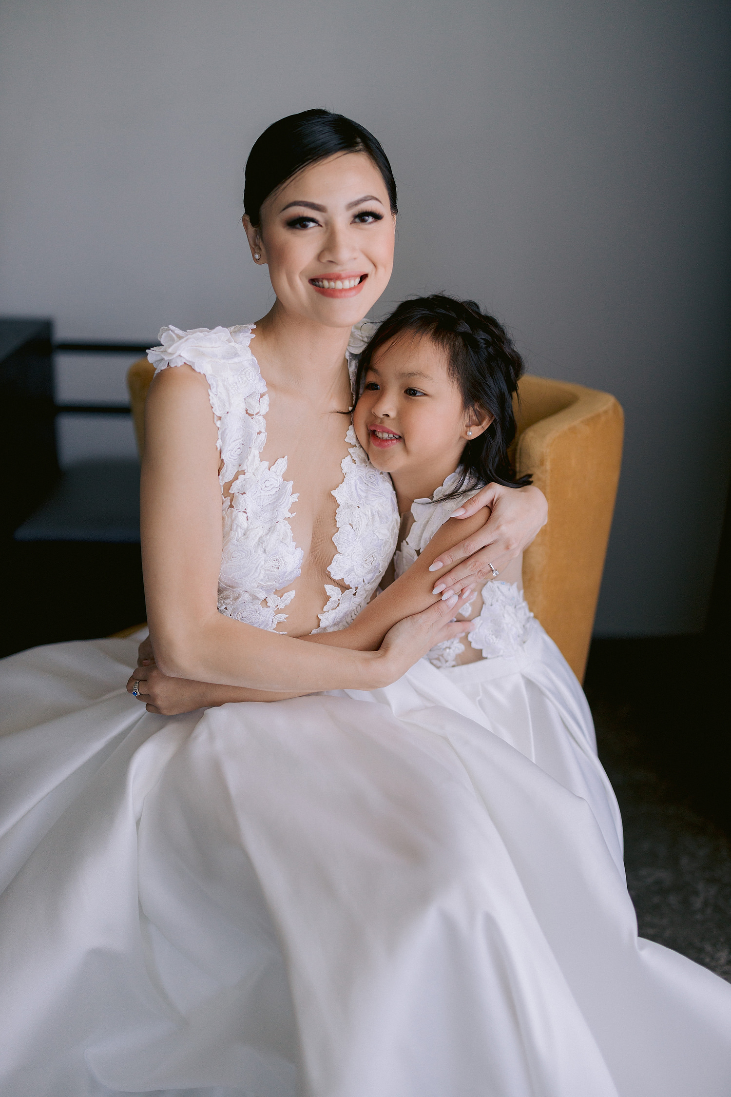 Bride and daughter on wedding day, Prospect House, Texas wedding
