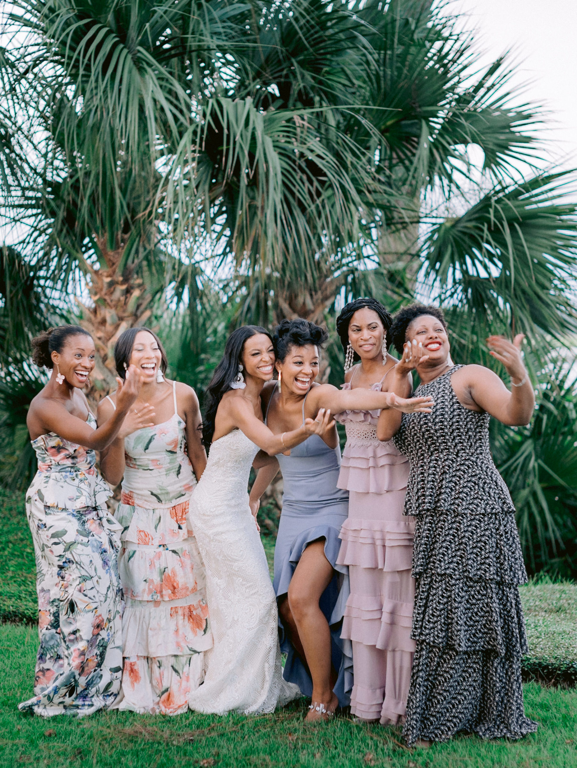 Beautiful bridesmaids in mismatched dresses, Jenny Fu Studio