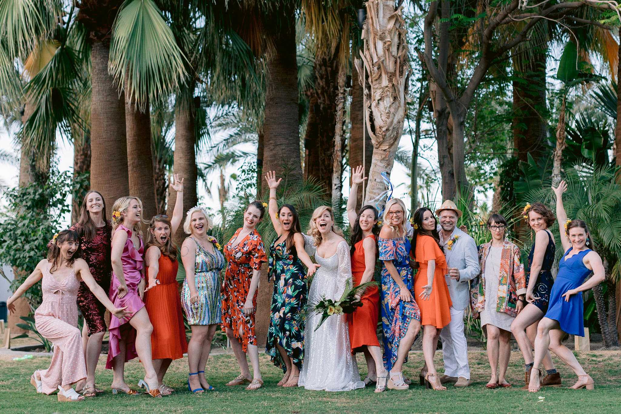 Mismatched bridesmaid dresses, Palm Springs wedding, Jenny Fu Studio
