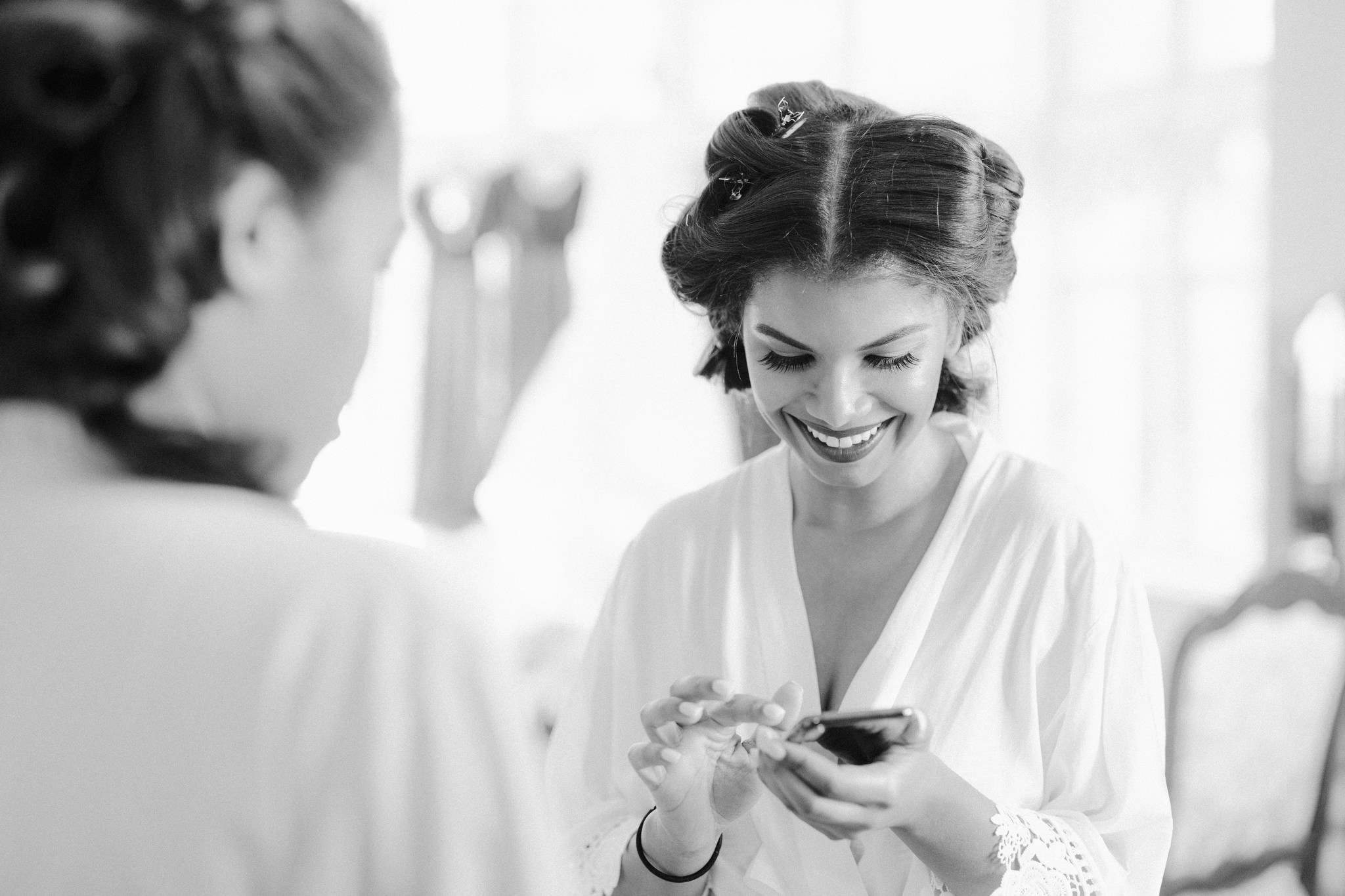 Bride getting ready at the Hempstead House in Sands Point, NY