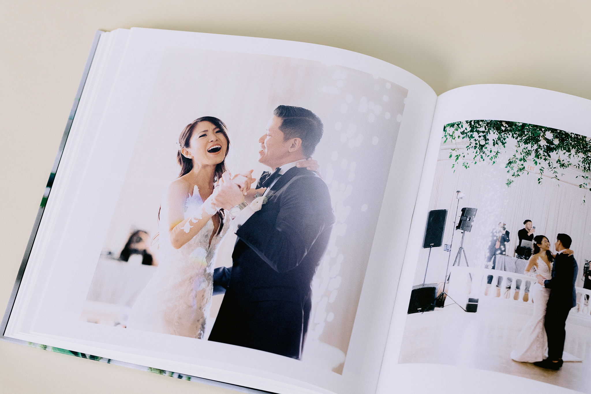 Picture of a bride and groom dancing in their wedding album