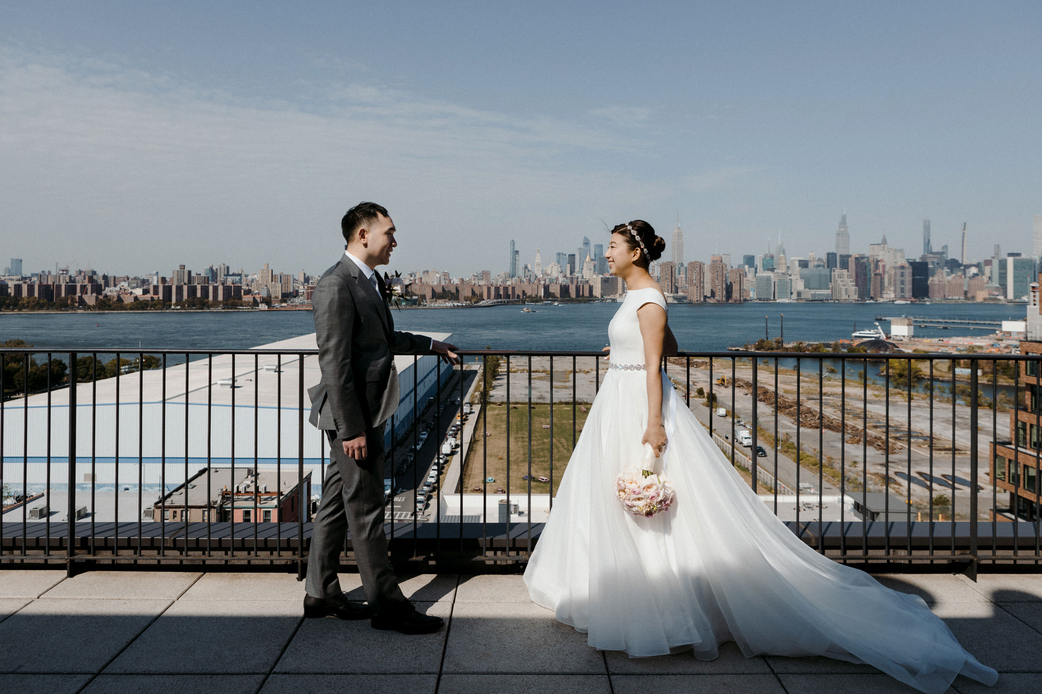 Bride and groom share their first look at the Wythe Hotel in Brooklyn