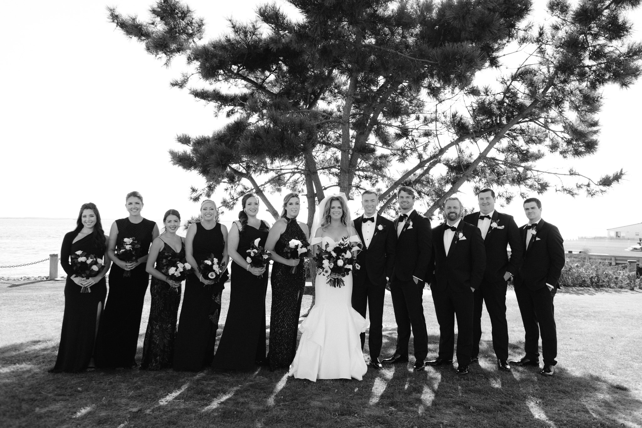 Bride and groom with their entire wedding party
