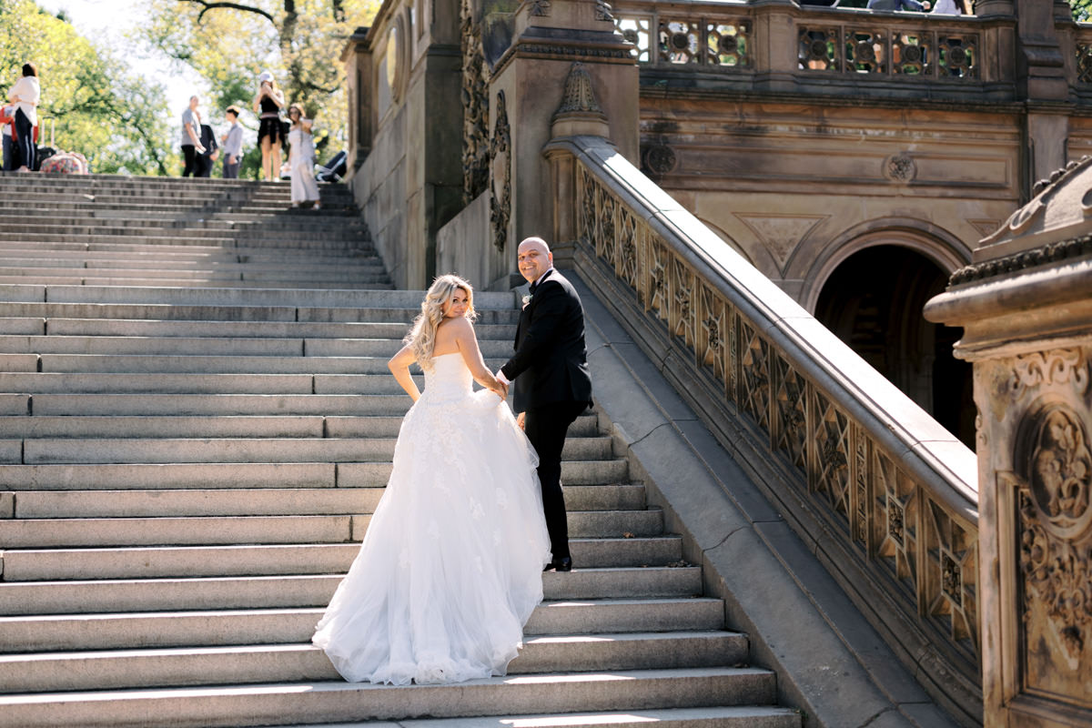 Bethesda Terrace and Fountain are great spots in Central Park for NYC wedding photos