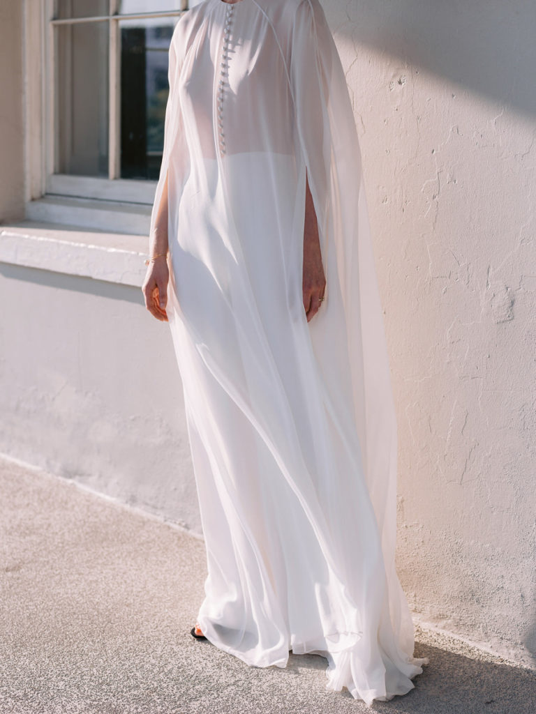 A long white wedding cape