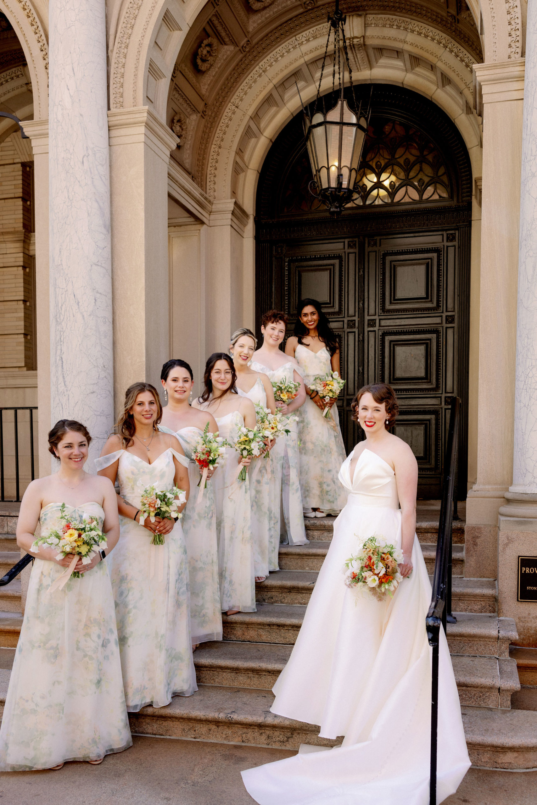 The bride and her bridesmaids are wearing their pretty 2022 bridesmaid dress. Image by Jenny Fu Studio