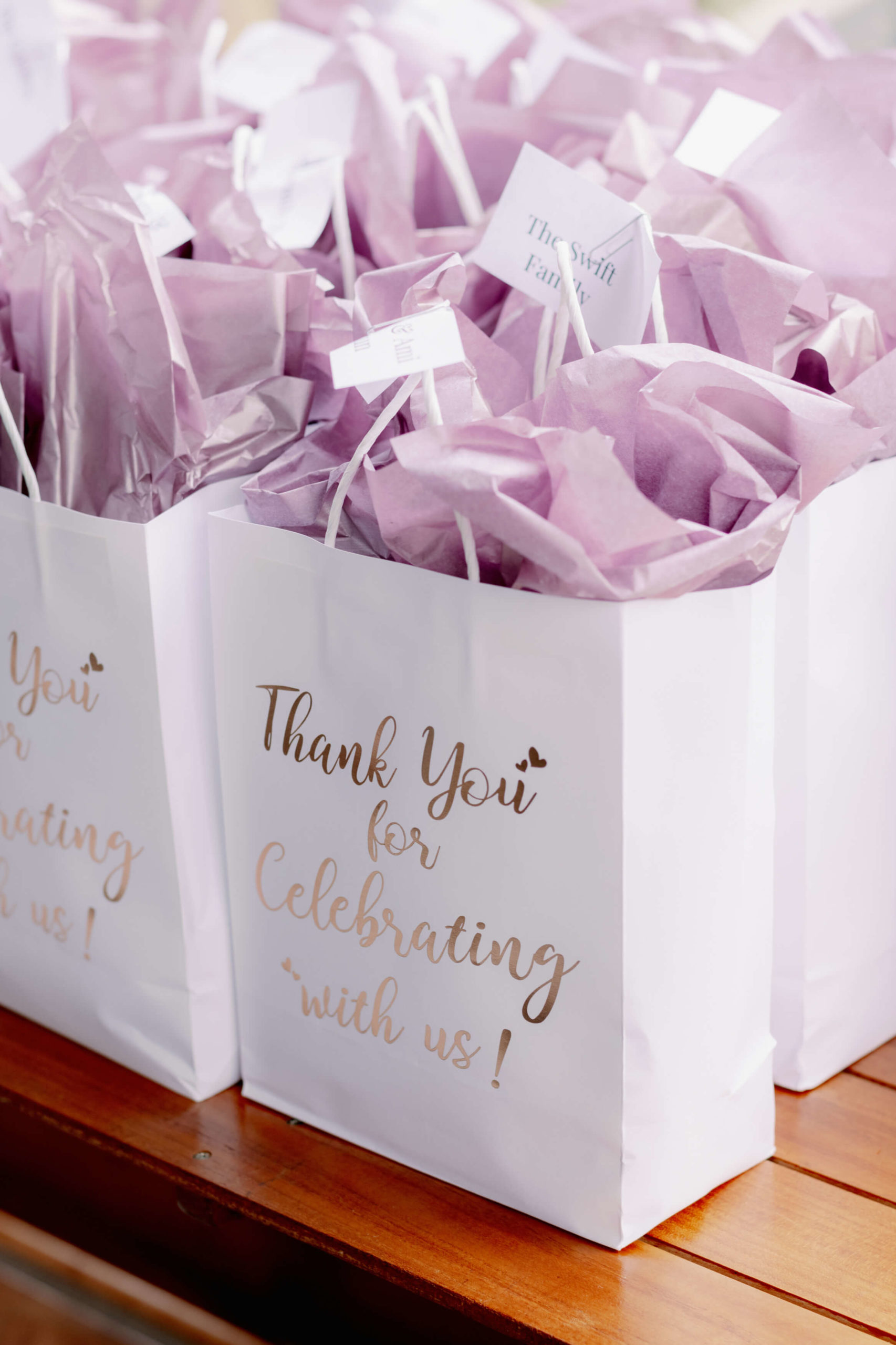 Gift packs for the guests at a welcome dinner in The River Cafe NYC. Image by Jenny Fu Studio