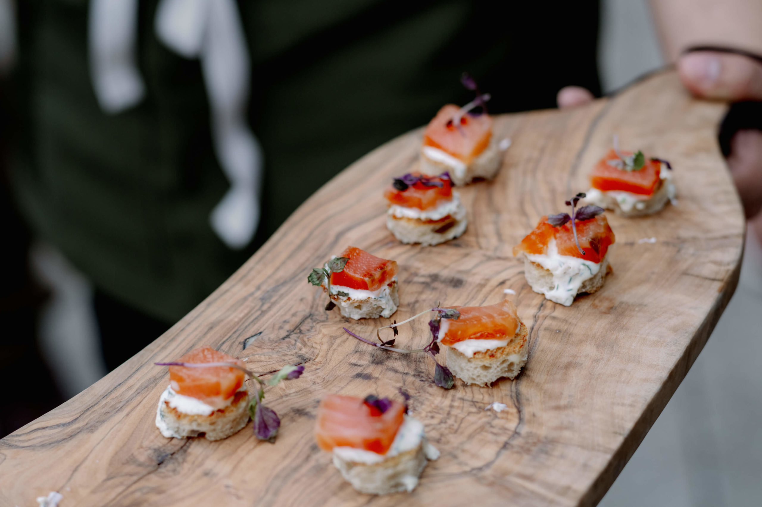 Canapes are served at a rehearsal dinner in The River Cafe NYC. Image by Jenny Fu Studio