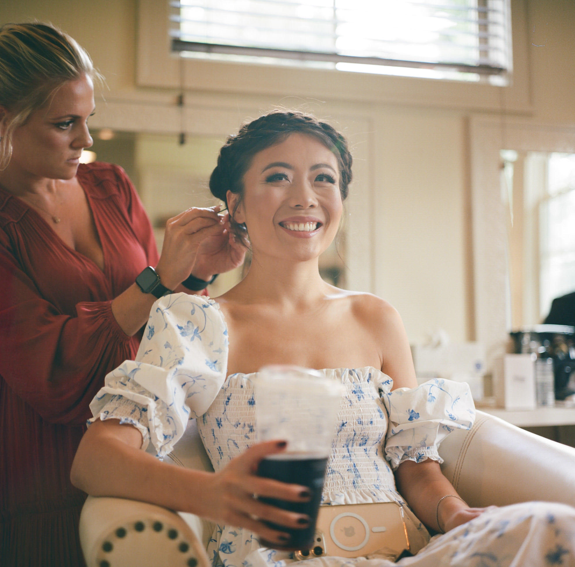 Editorial photo of the bride getting ready. Film wedding photography image by Jenny Fu Studio