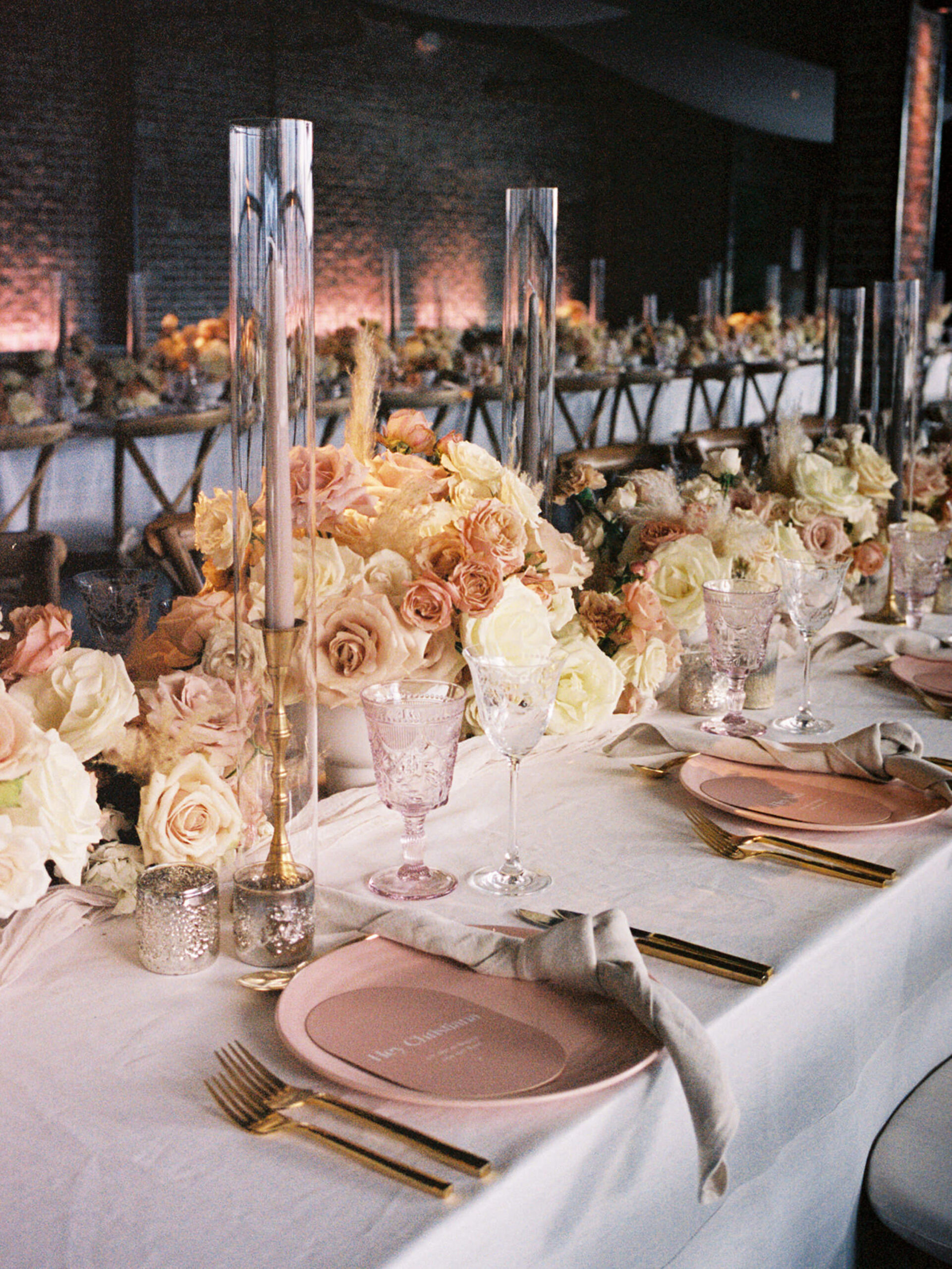 Elegant dinner set-up for a wedding reception in New York. Image by Jenny Fu Studio