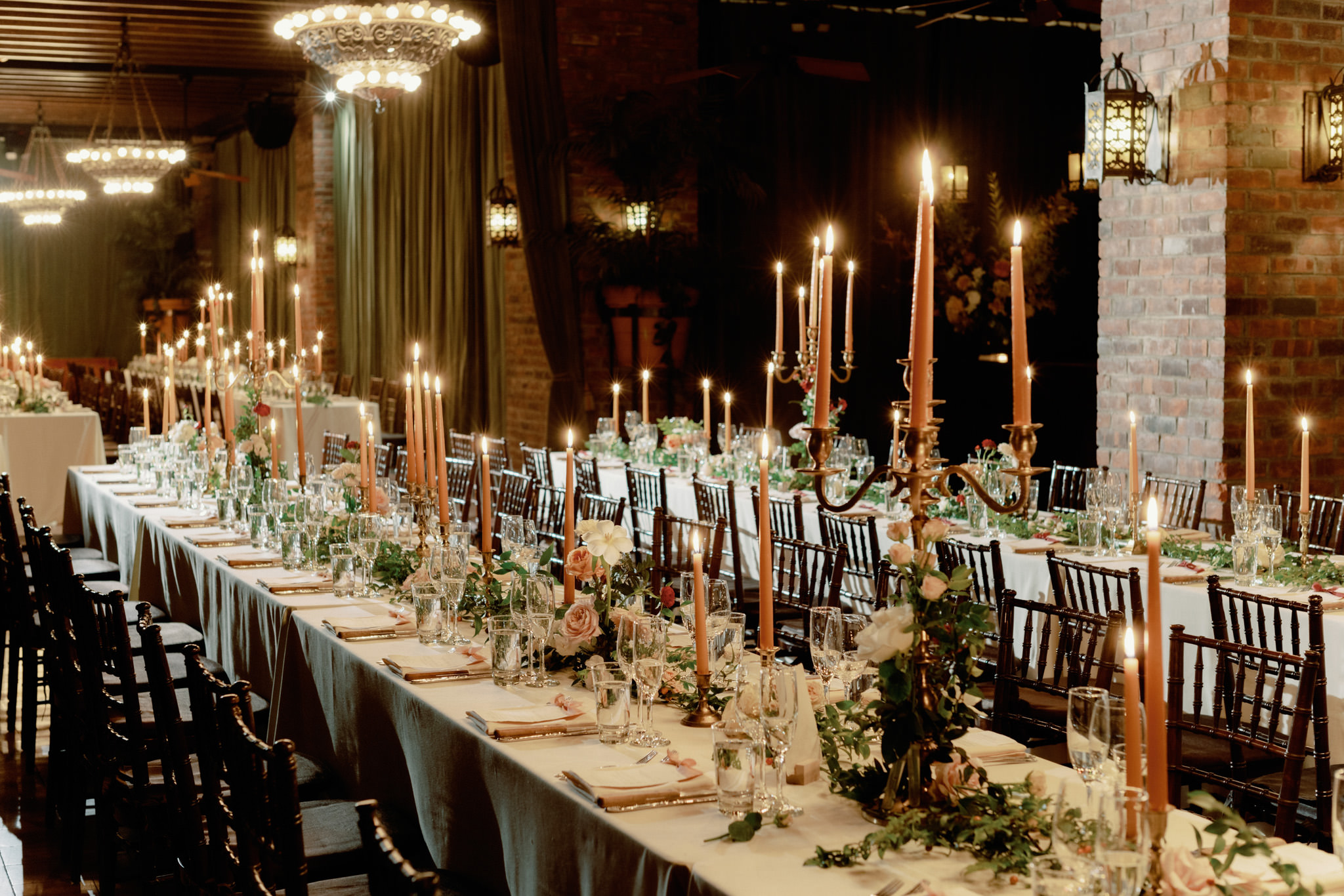 An elegant wedding reception set-up at The Bowery Hotel. Image by Jenny Fu Studio