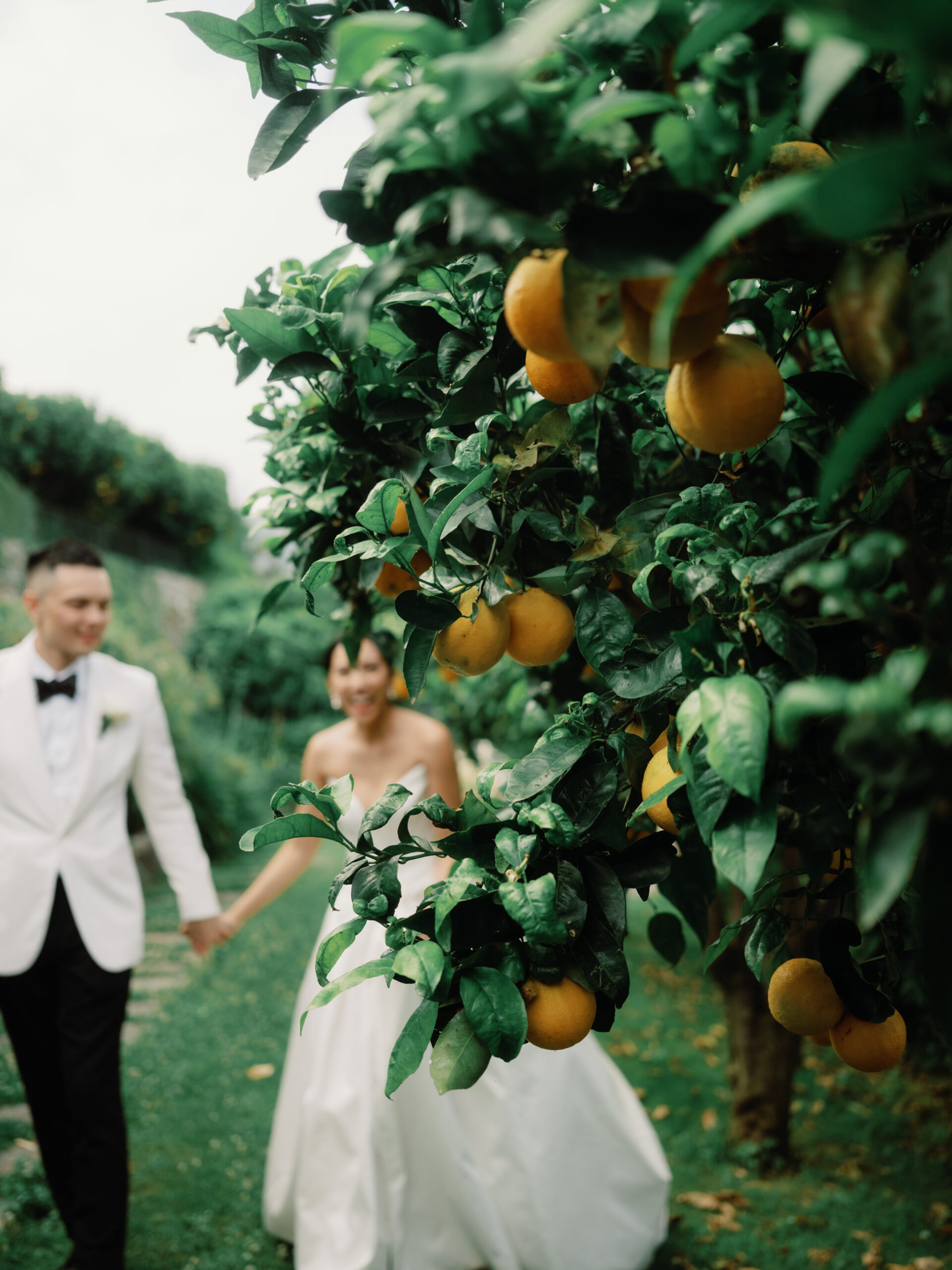 Editorial photo of the newlyweds in a garden in Amalfi Coast, Italy. Image by Jenny Fu Studio