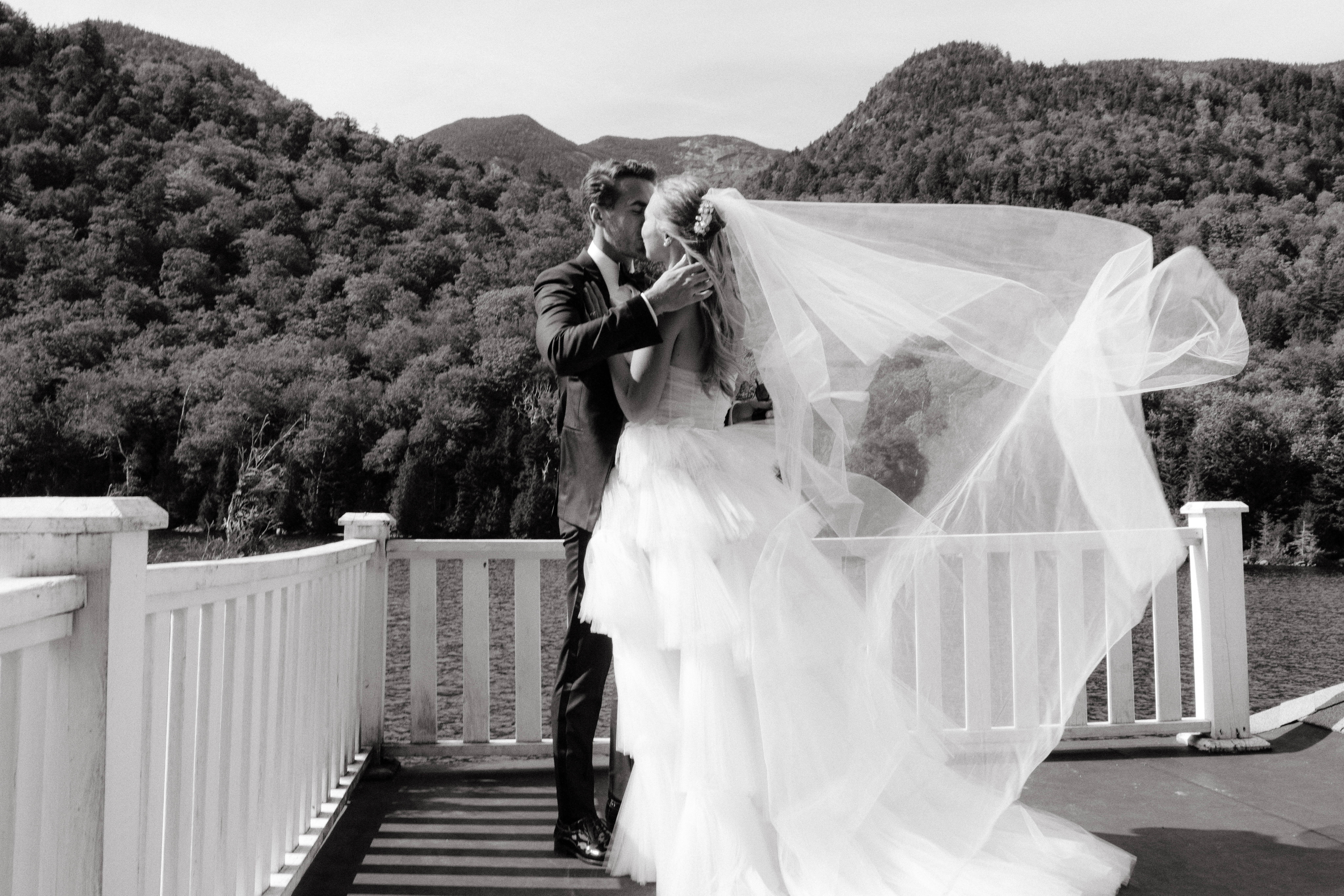 Black and white editorial first look photo in Upstate New York. Heirloom wedding album image by Jenny Fu Studio