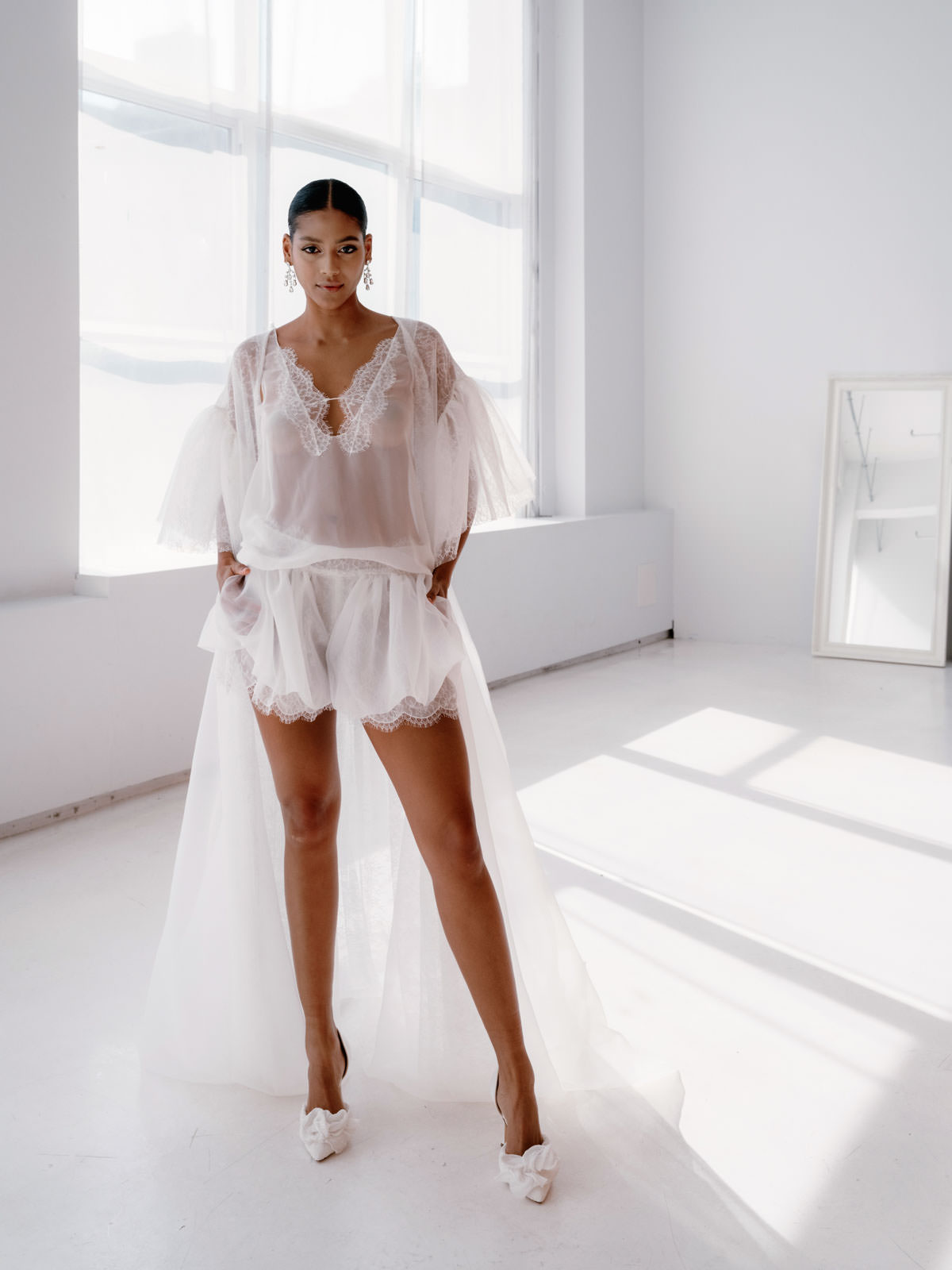 Editorial image of a model wearing a wedding dress at the  New York Bridal Fashion Week. Image by Jenny Fu Studio