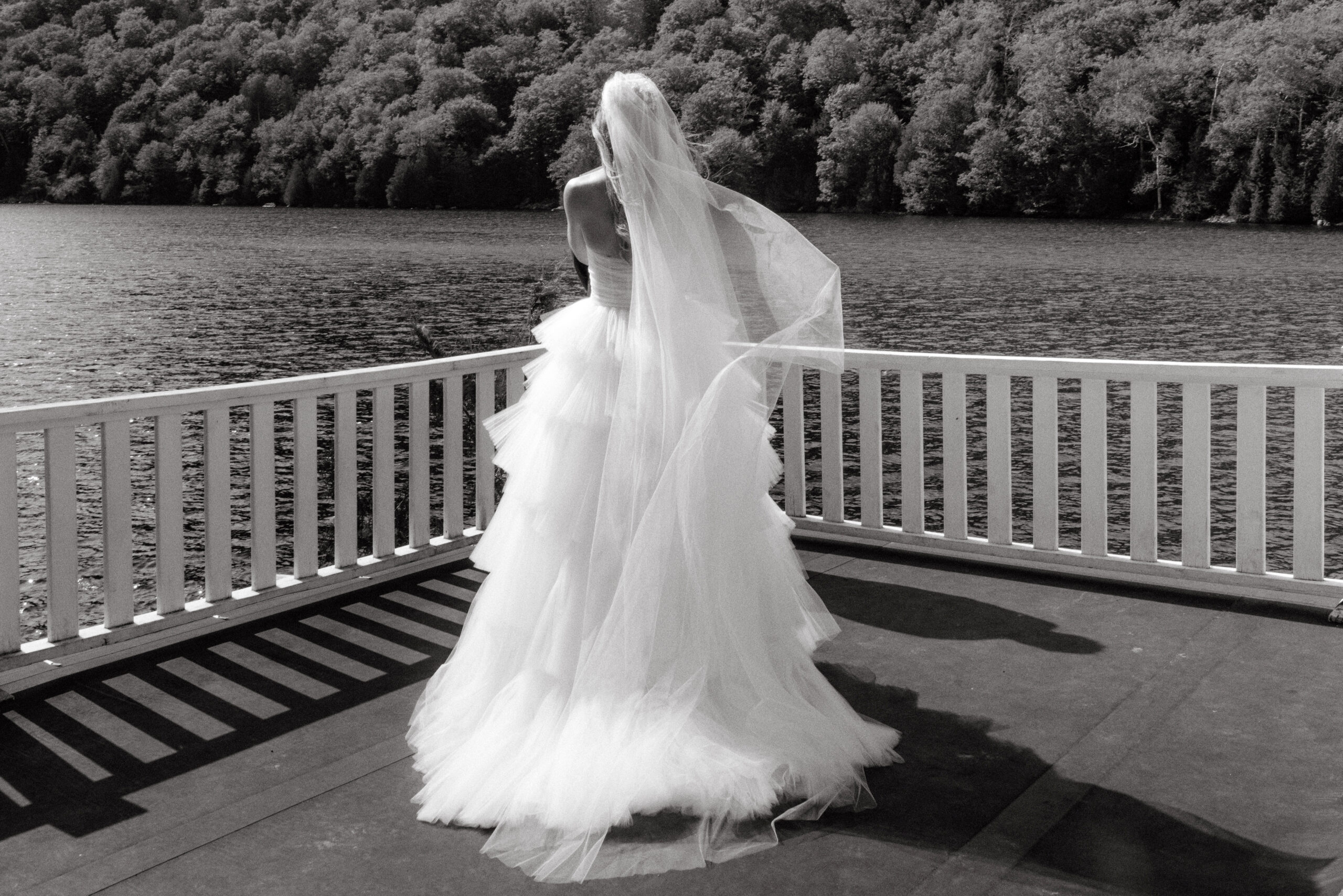 Black and white editorial first look photo. Upstate New York Wedding image by Jenny Fu Studio