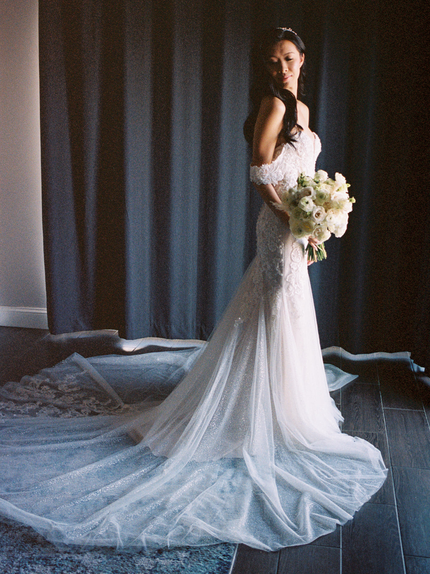 Editorial portrait photo of the bride. Film photography image by Jenny Fu Studio