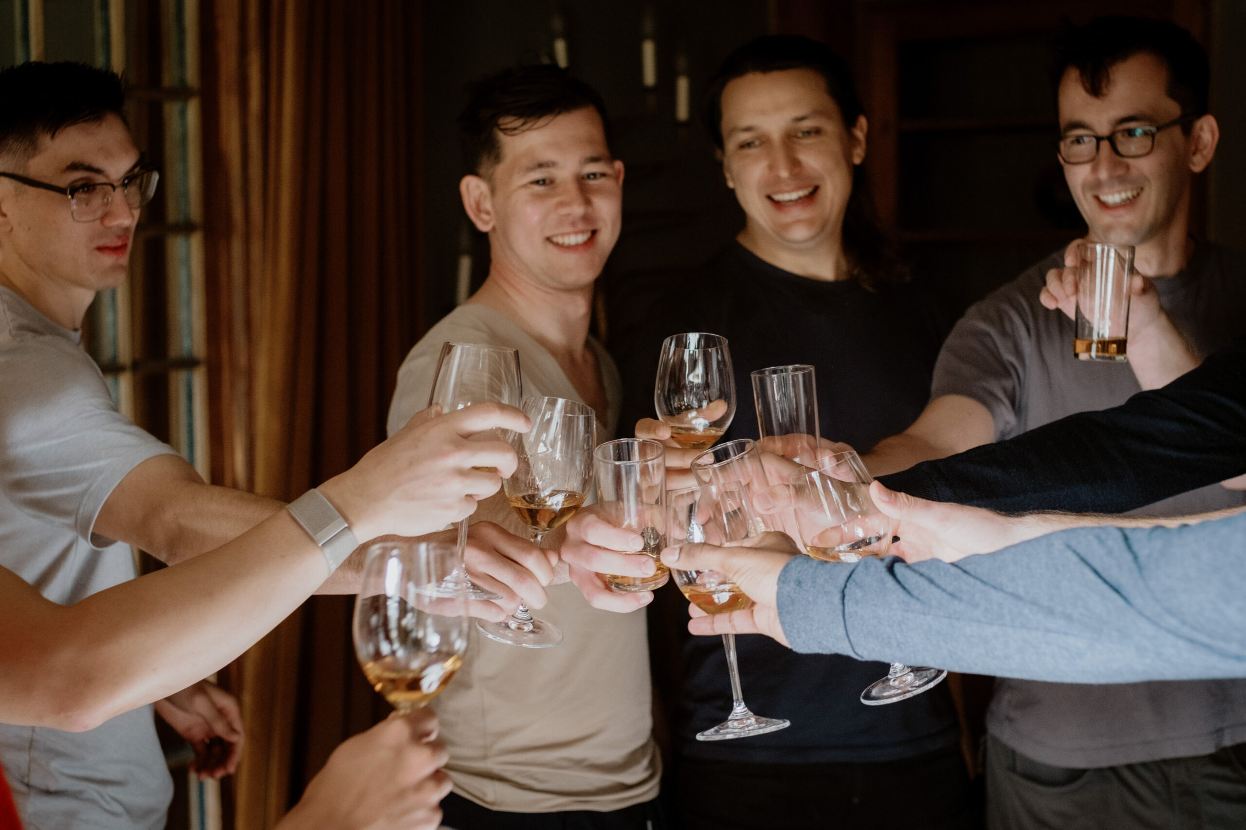 The groom and his groomsmen are enjoying drinking before the wedding ceremony. Image by Jenny Fu Studio