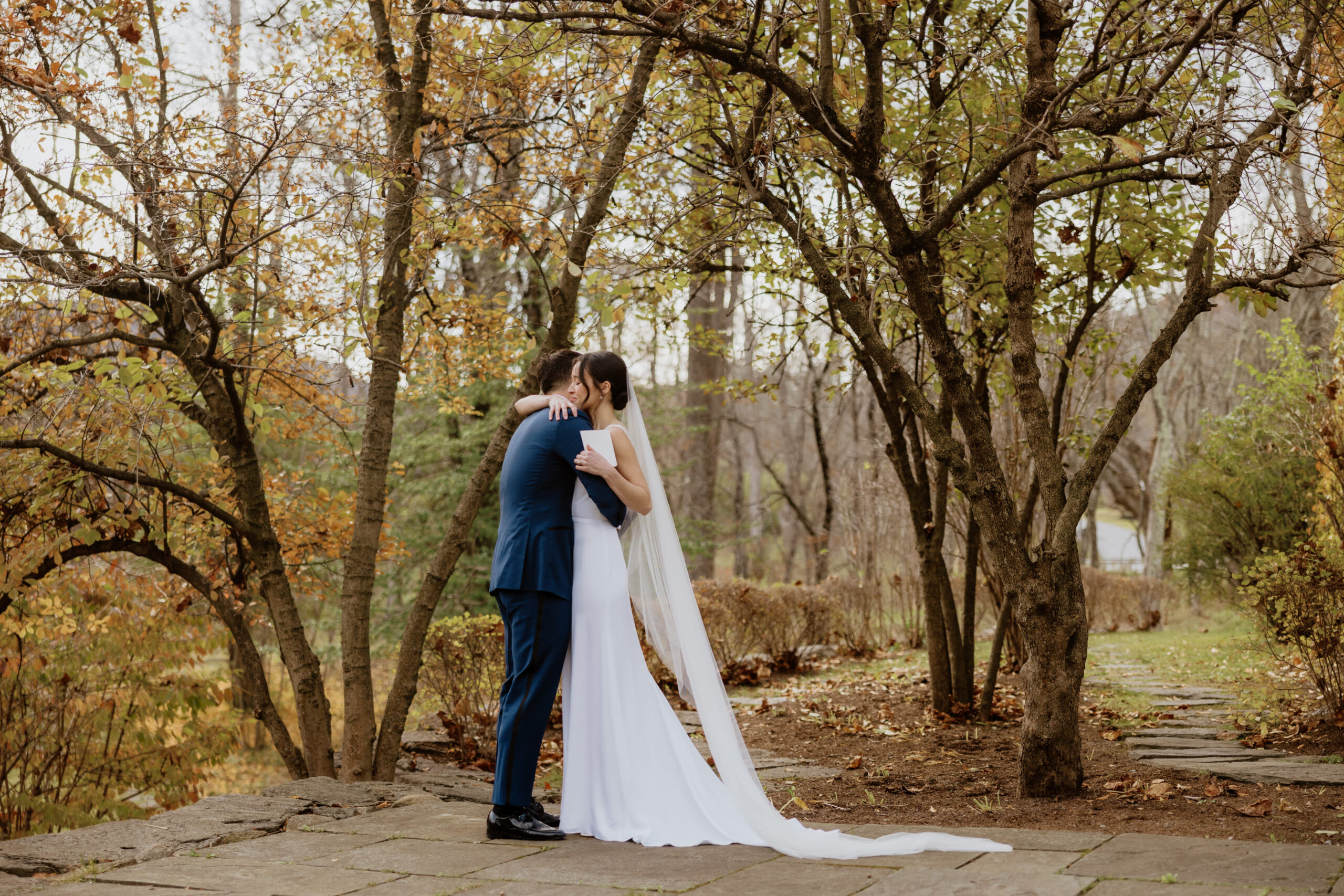 First look photo of the bride and groom at Troutbeck, New York. Image by Jenny Fu Studio
