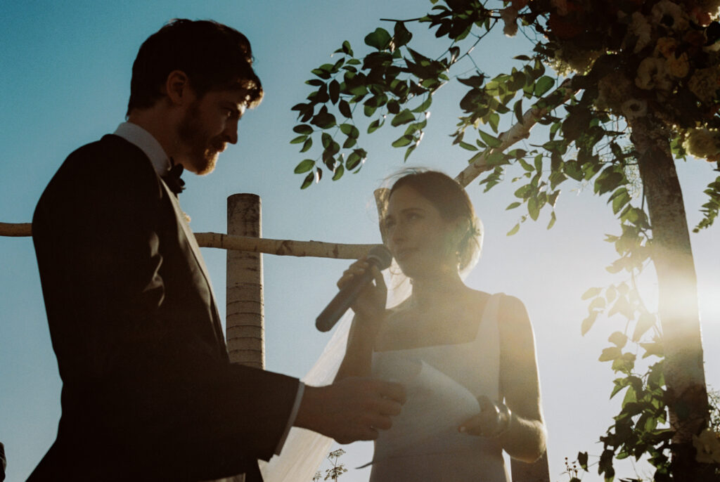 Documentary wedding ceremony at Brooklyn Grange. Film Photography image by Jenny Fu Studio 