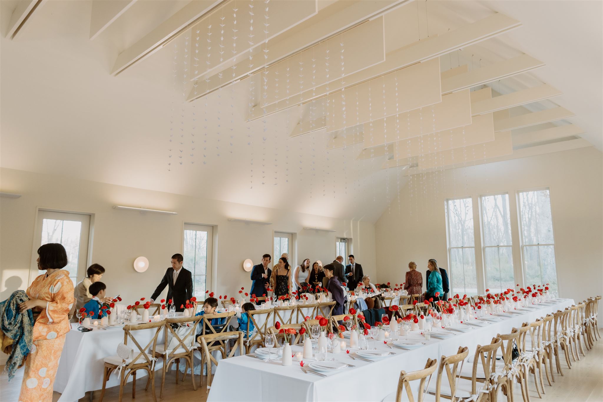 Modern dinner set-up for a welcome dinner. Wedding weekend image by Jenny Fu Studio