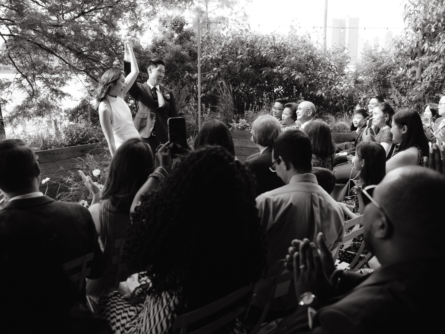 Black and white intimate wedding garden ceremony captured by Jenny Fu Studio.