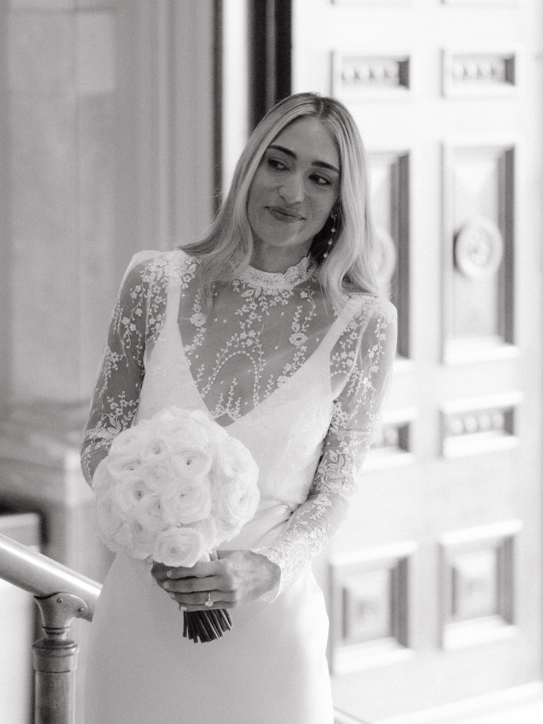 Black and white portrait of the bride in NYC, captured by Jenny Fu Studio.