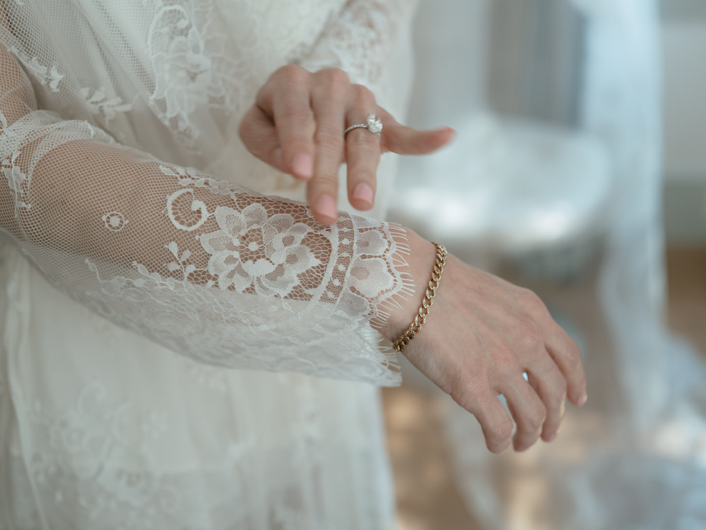 Beautiful design of wedding dress in a getting-ready photo of the bride, captured by Jenny Fu Studio.