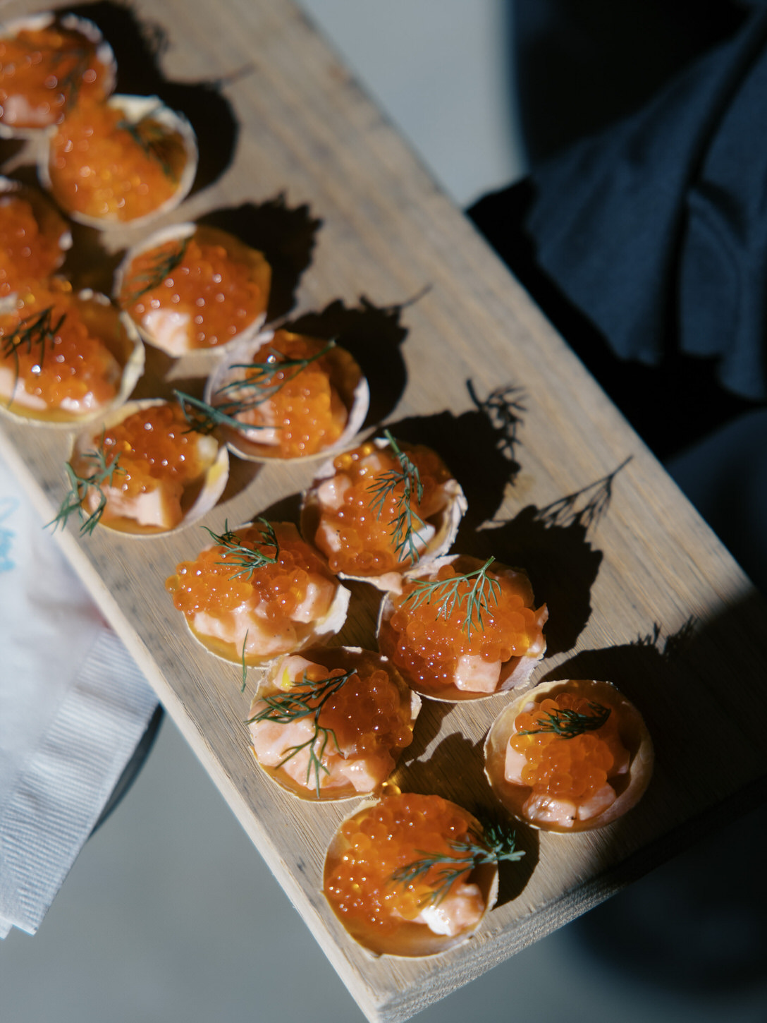 Appetizing canapes for a welcome dinner, captured by high-fashion wedding photographer, Jenny Fu Studio.