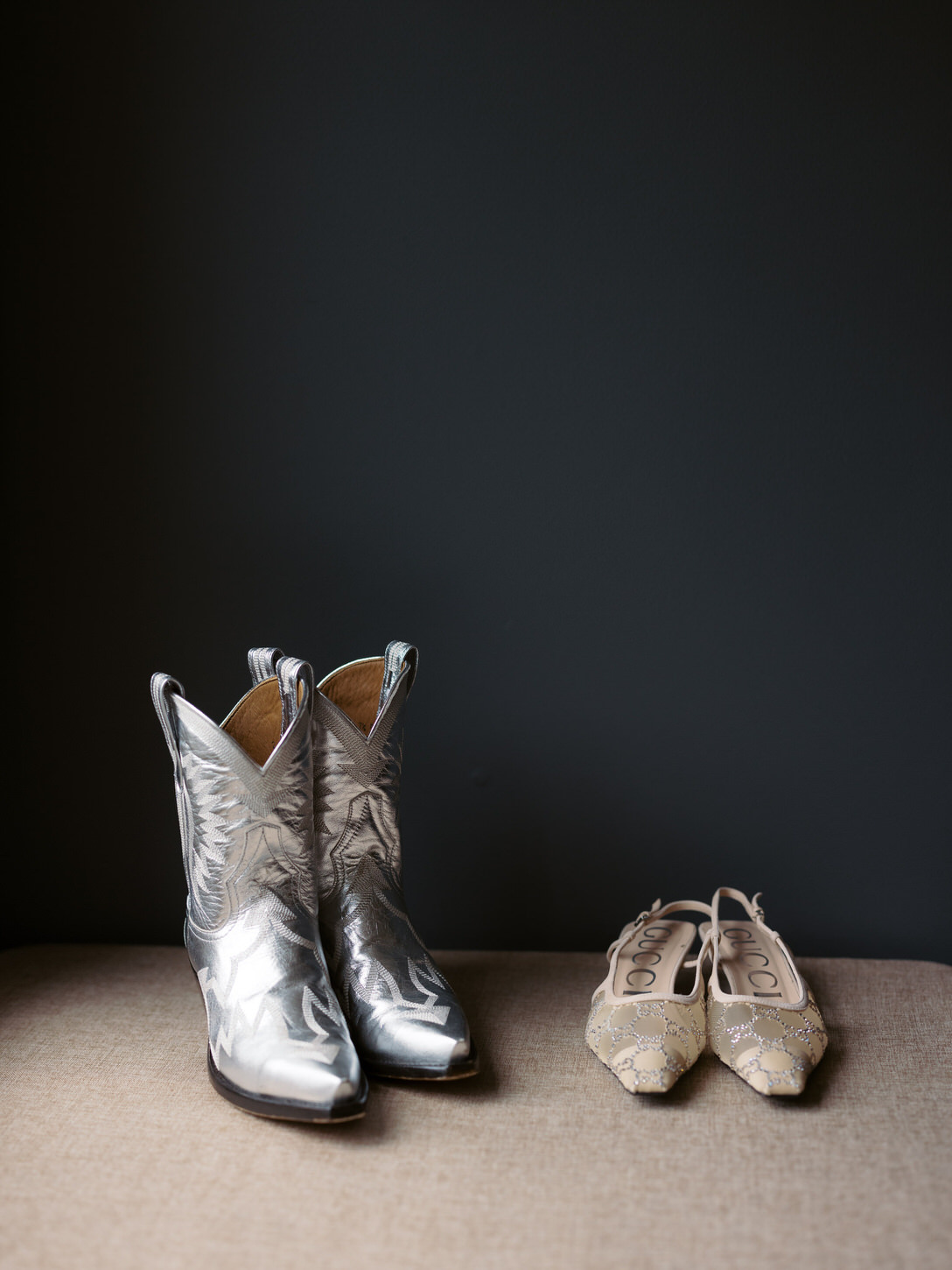 Footwear of the bride for welcome dinner and wedding in the upstate New York, captured by high-fashion wedding photographer, Jenny Fu Studio.
